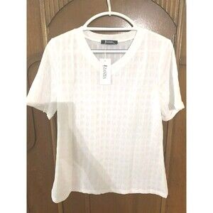 Zenzea Nwt Women’s White Blouse With A Square Pattern Short Sleeve. Size M. B36